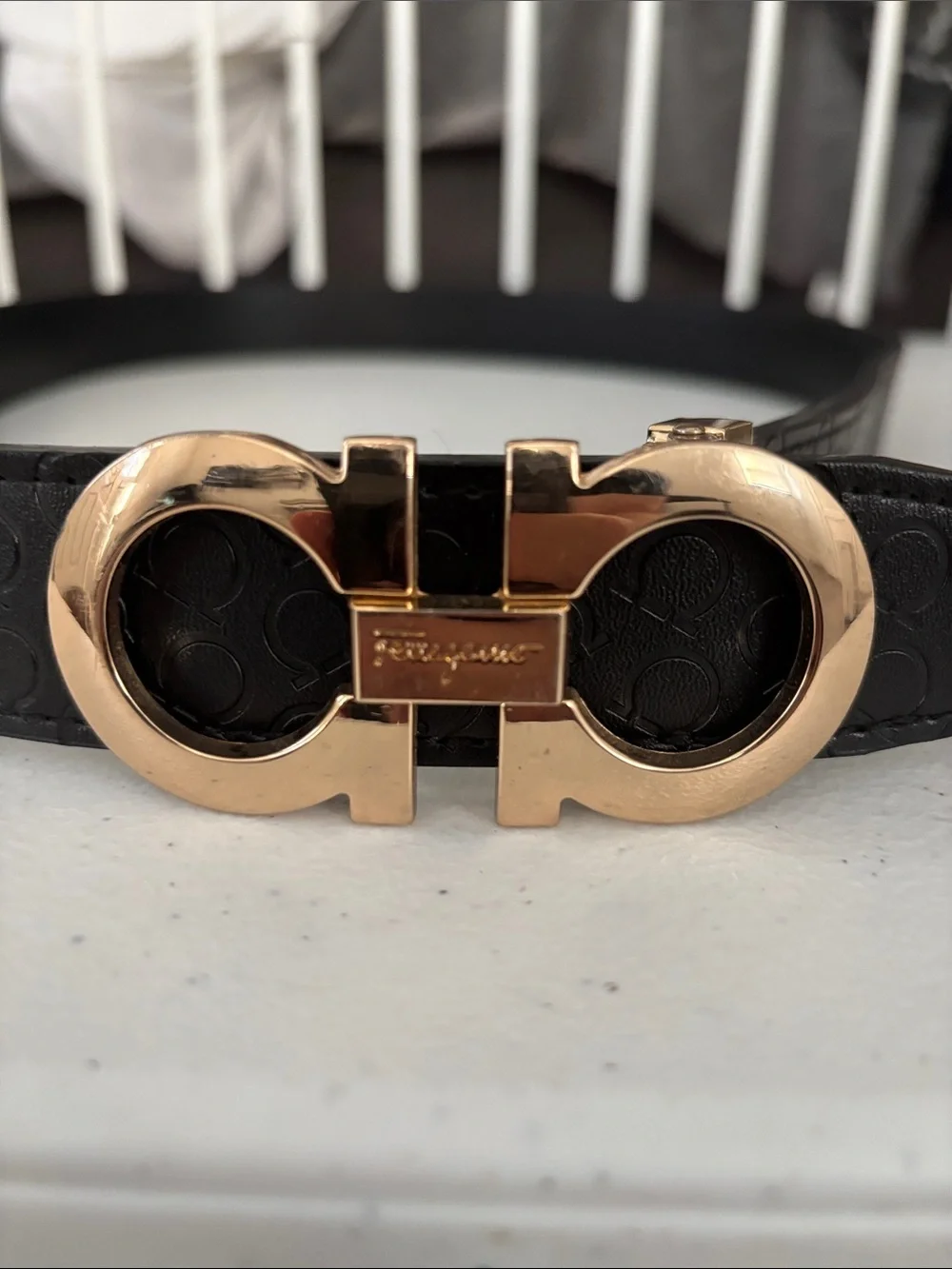 Salvatore Ferragamo Black Leather Belt with Gold Gancini Buckle
